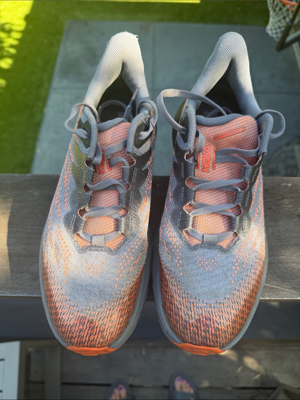 Hoka Men’s Grey and Orange Speedgoat 5 Athletic Running Shoes